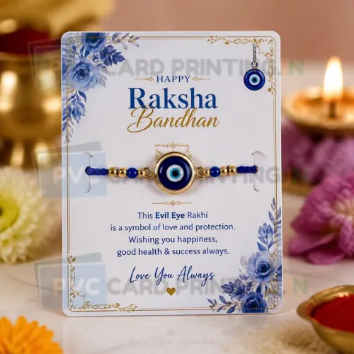 evil eye message card pvc rakhi