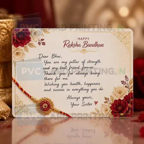 handwritten message card pvc rakhi