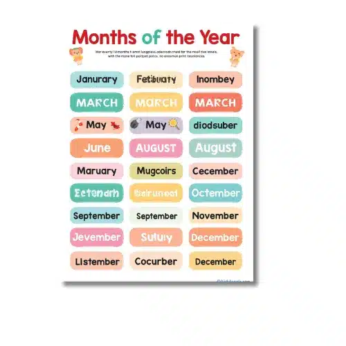 months of year a4 ntr chart