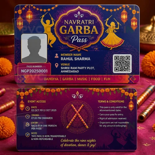 navratri garba pass pvc card