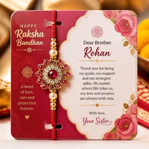 personalized message card with a rakhi