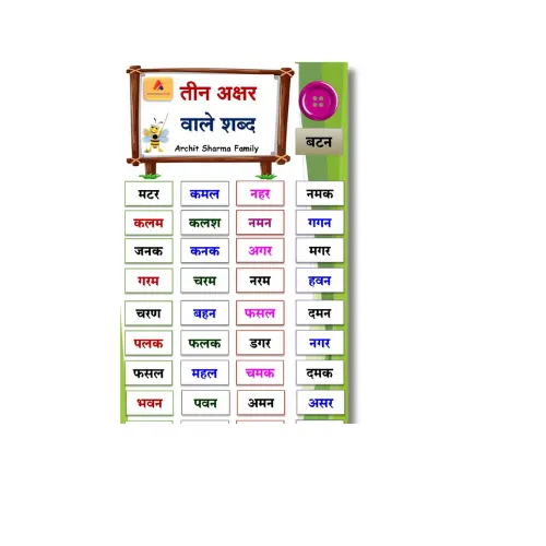 teen akshar ke shabd a4 ntr chart