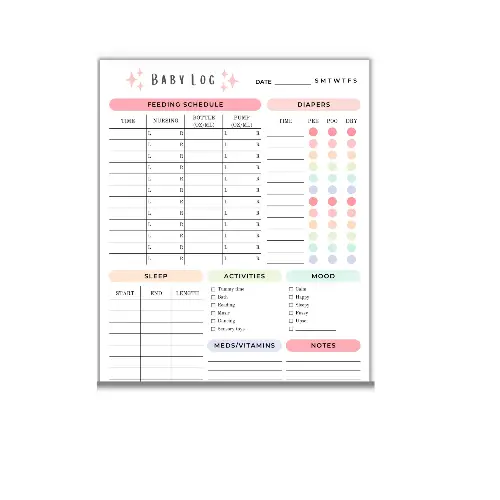 a4 baby feeding log sheet printed — single page baby organiser sheet (1)