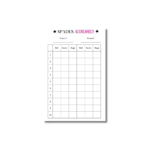a4 card game score sheet printed — single sheet card print