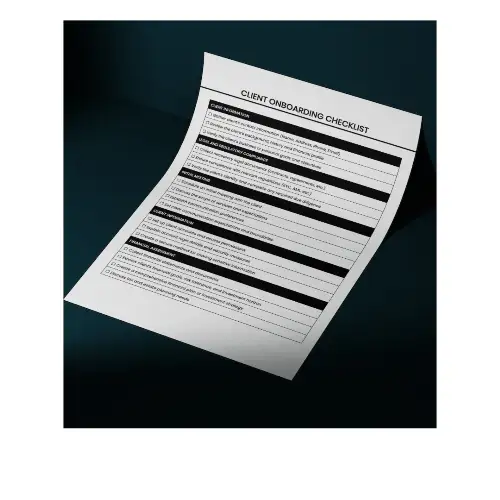 a4 client onboarding sheet printed — single page client organiser sheet