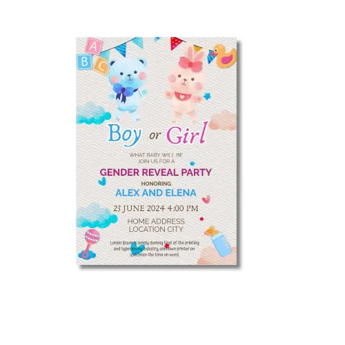 a4 gender reveal party invite printed — single sheet gender print (1)