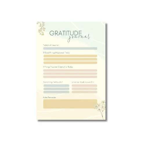a4 gratitude journal page printed — single page gratitude organiser sheet