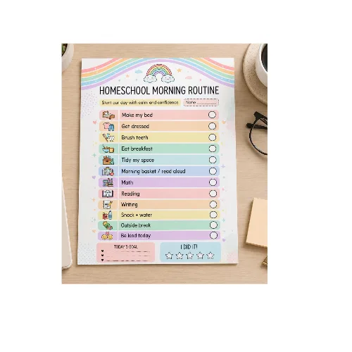 a4 homeschool morning routine printed — single sheet homeschool practice