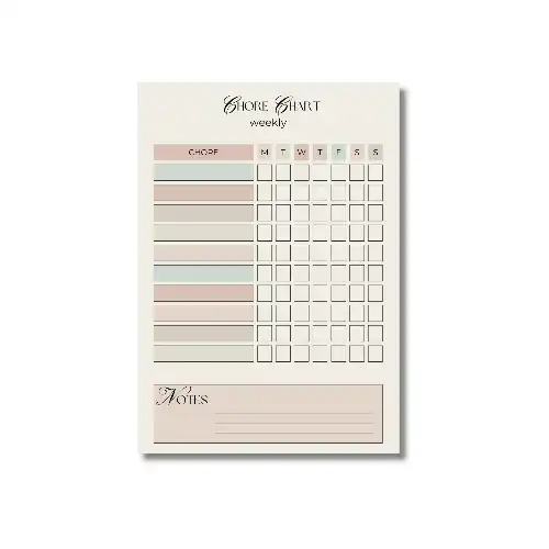 a4 house chore chart printed — single page house organiser sheet