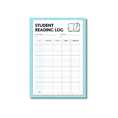 a4 reading log sheet printed — single page reading organiser sheet