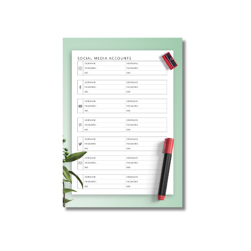 a4 social media planner printed — single page social organiser sheet
