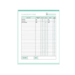 a4 subscription tracker printed — single page subscription organiser sheet