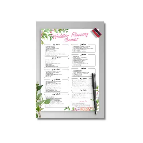 a4 wedding planning checklist printed — single page wedding organiser sheet