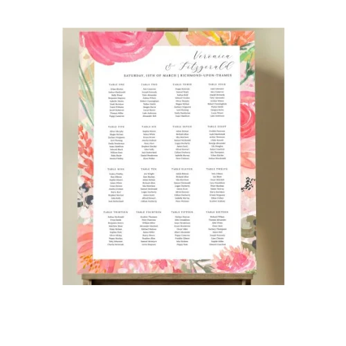 a4 wedding seating plan a4 printed — single sheet wedding print