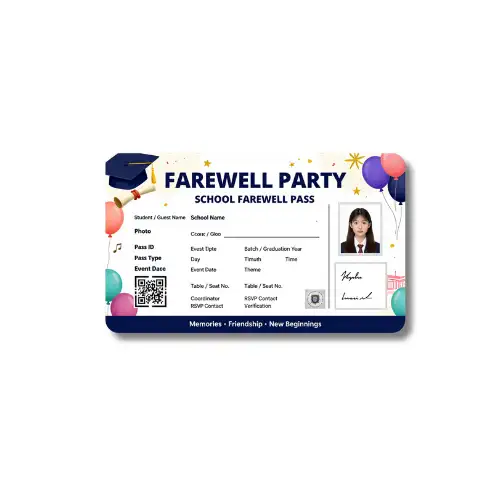 farewell party pvc card school