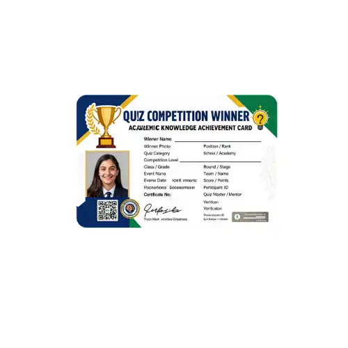 quiz competition winner pvc card