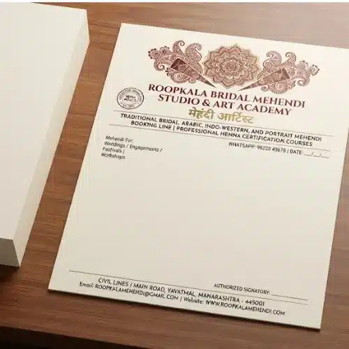 mehendi artist letterhead a4 print